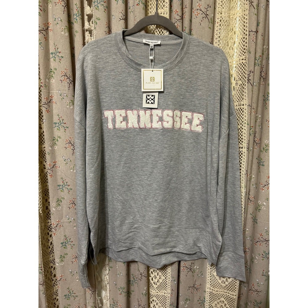 Mary Square Tennessee Heather Gray Chenille Graphic Sweatshirt Medium NWT